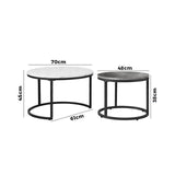 Set of 2 Coffee Table Round Marble Nesting Side End Table Furniture - Rear View