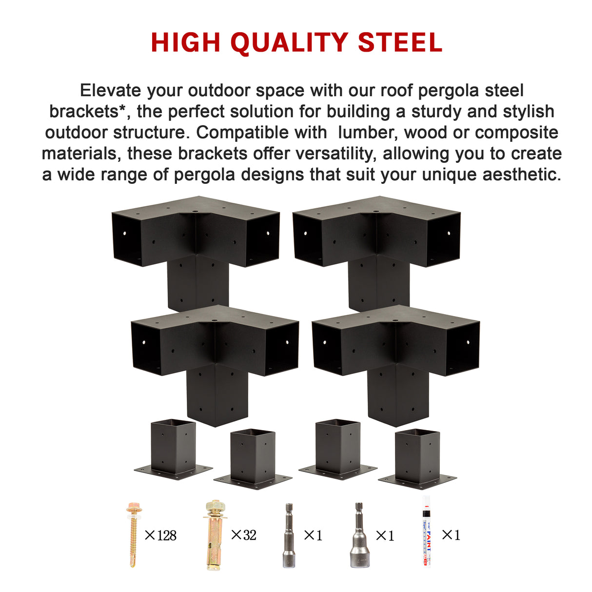 Roof Pergola Gazebo Shed Matte Black Steel Brackets and Black Screen DIY Kits