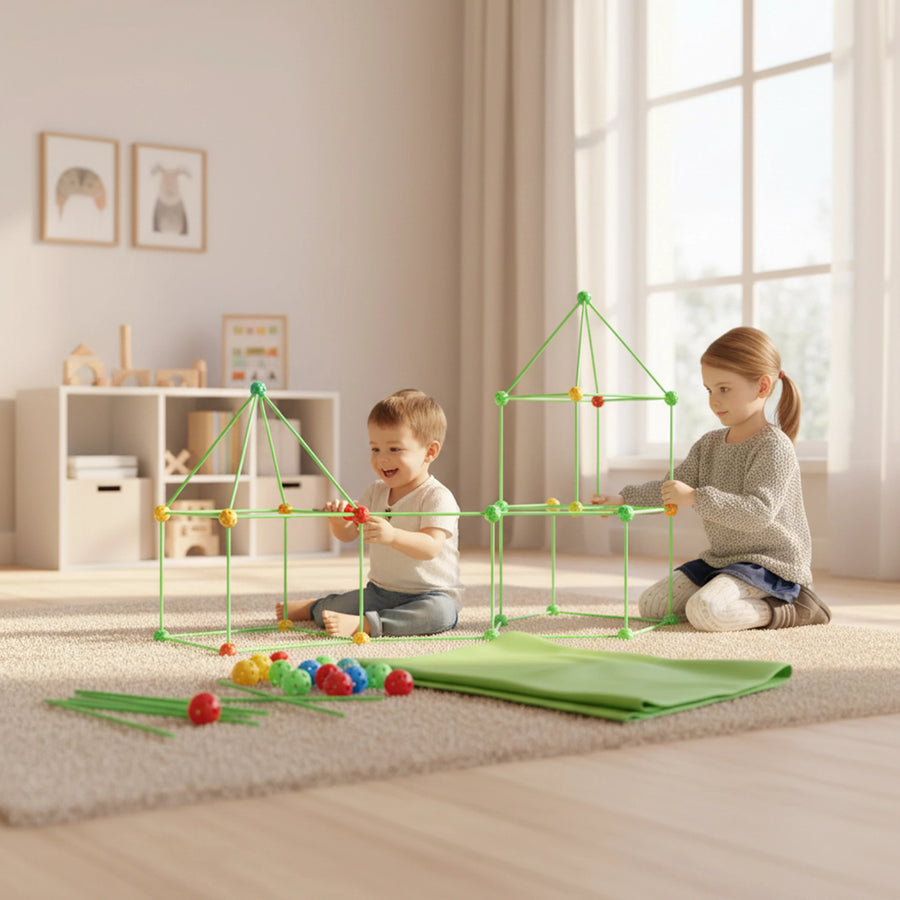 217pcs Kids Construction Fort Building Kit Castles 3D Play House Tent Toys