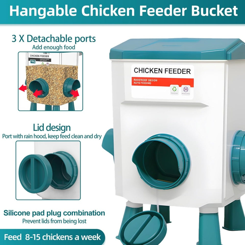 Chicken Feeder Water Food Treadle Poultry Feeding 12KG Large Capacity 11L