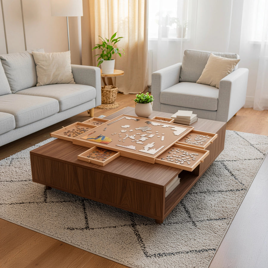 1500 Piece Rotating Wooden Jigsaw Puzzle Table 6 Drawers Board