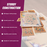 1500 Piece Rotating Wooden Jigsaw Puzzle Table 6 Drawers Board - Top-Down View