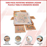 1500 Piece Rotating Wooden Jigsaw Puzzle Table 6 Drawers Board - Close-Up Angle