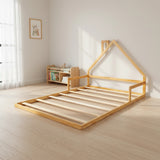 Pine Wood Floor Bed House Frame for Kids and Toddlers
