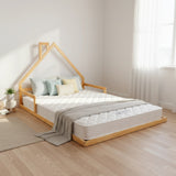 Pine Wood Floor Bed House Frame for Kids and Toddlers - 45-Degree Angle