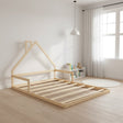 Pine Wood Floor Bed House Frame for Kids and Toddlers