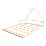 Pine Wood Floor Bed House Frame for Kids and Toddlers - Front View