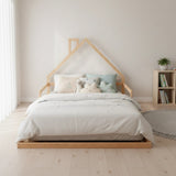 Pine Wood Floor Bed House Frame for Kids and Toddlers