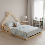 Pine Wood Floor Bed House Frame for Kids and Toddlers - 45-Degree Angle