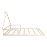 Pine Wood Floor Bed House Frame for Kids and Toddlers - Low Angle
