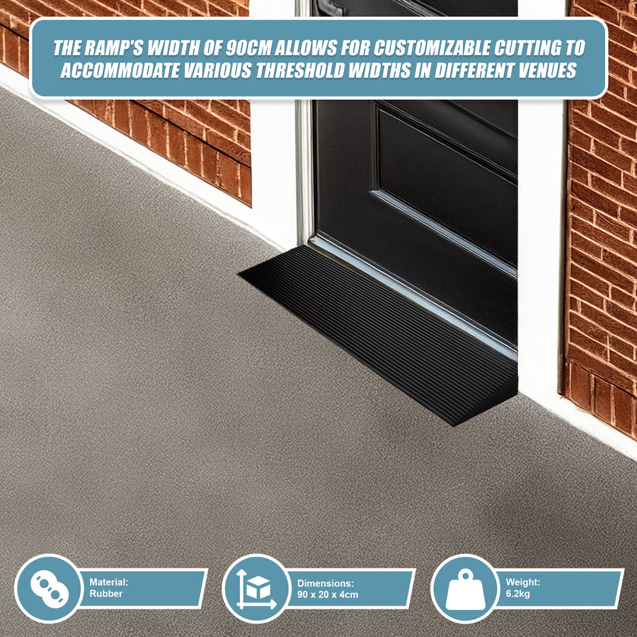 Cuttable Threshold Ramp Rubber Wheelchair Ramp Solid 4 cm Rise 90 cm Wide