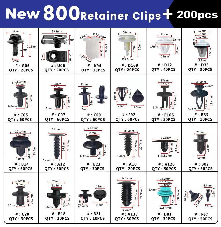 1000PCS Car Retainer Clips Auto Fasteners Push Trim Clips Pin Rivet Bumper Kit
