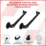 2m Handrail Stair Rail Grab Balustrade Staircase Banister + Installation Kit - Side View
