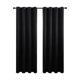 2X Blockout Curtains Blackout Window Curtain Draperies Pair Eyelet for Bedroom 132*244cm Black - Front View