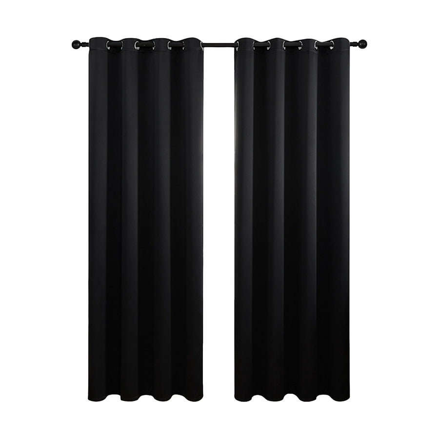 2X Blockout Curtains Blackout Window Curtain Draperies Pair Eyelet for Bedroom 132*274cm Black