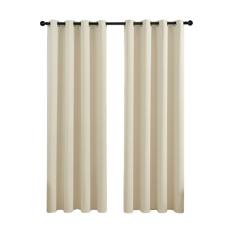 2X Blockout Curtains Blackout Window Curtain Draperies Pair Eyelet for Bedroom 132*244cm Cream