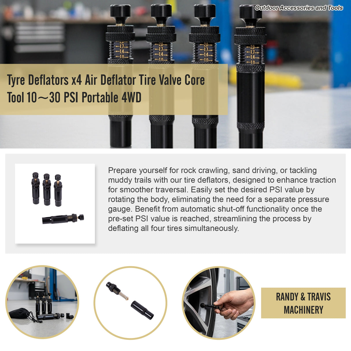 Tyre Deflators x4 Air Deflator Tire Valve Core Tool 10~30 PSI Portable 4WD