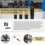 Tyre Deflators x4 Air Deflator Tire Valve Core Tool 10~30 PSI Portable 4WD - Rear View