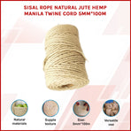 Sisal Rope Natural Jute Hemp Manila Twine Cord 5mm*100m
