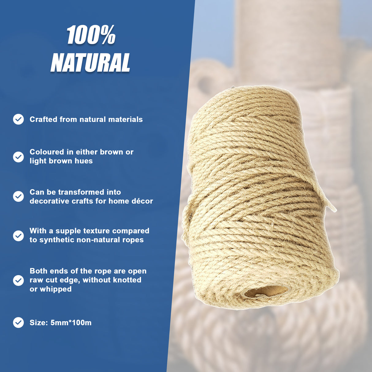 Sisal Rope Natural Jute Hemp Manila Twine Cord 5mm*100m