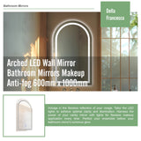 Arched LED Wall Mirror Bathroom Mirrors Makeup Anti-fog 600mm x 1000mm - 45-Degree Angle