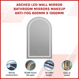 Arched LED Wall Mirror Bathroom Mirrors Makeup Anti-fog 600mm x 1000mm - Close-Up Angle
