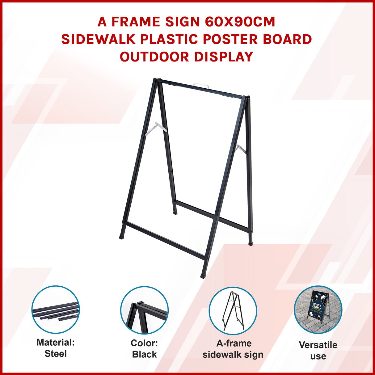 A-Frame Sign 60x90cm &ndash; Outdoor Sidewalk Steel Poster Board Display Stand