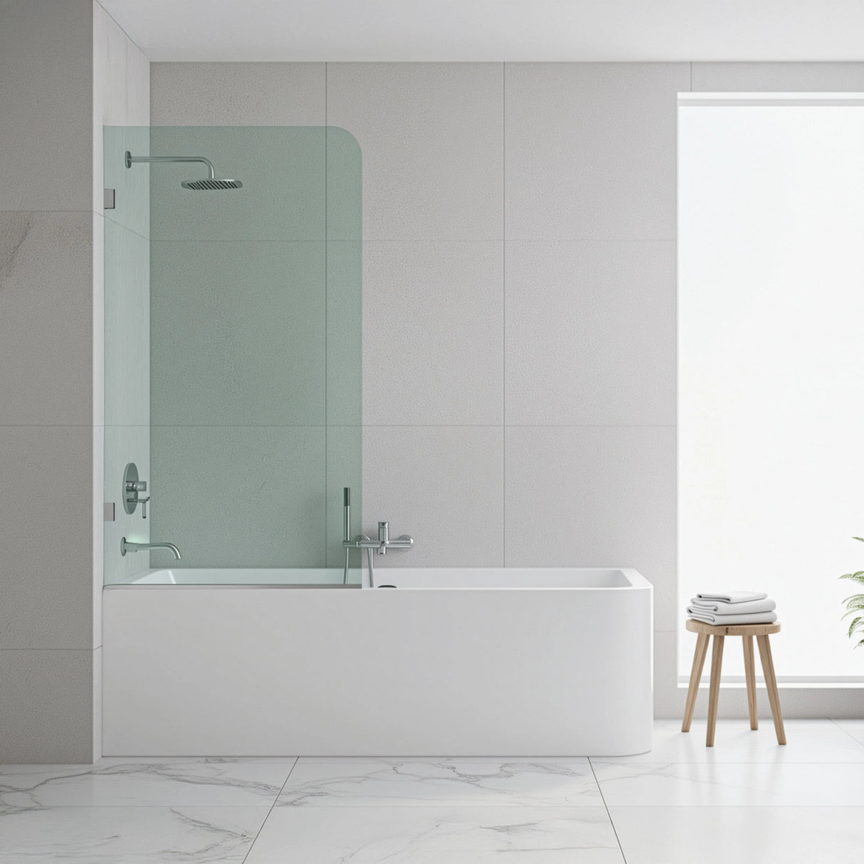 70cm Frameless Glass Bath Screen with U-Brackets - Chrome