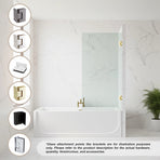 70cm Frameless Swing Bath Screen &ndash; Brushed Gold Hardware with Brass hinge for Modern Bathrooms