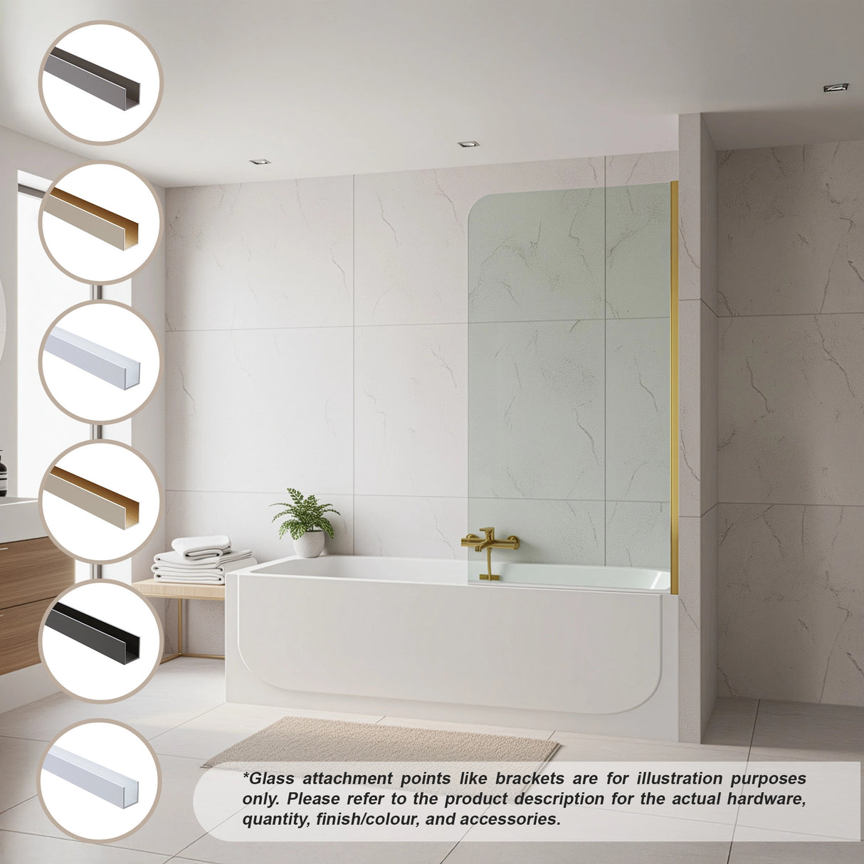 70cm Frameless Glass Bath Screen &ndash; Modern Wall Channel in Black for Stylish Bathroom Upgrade