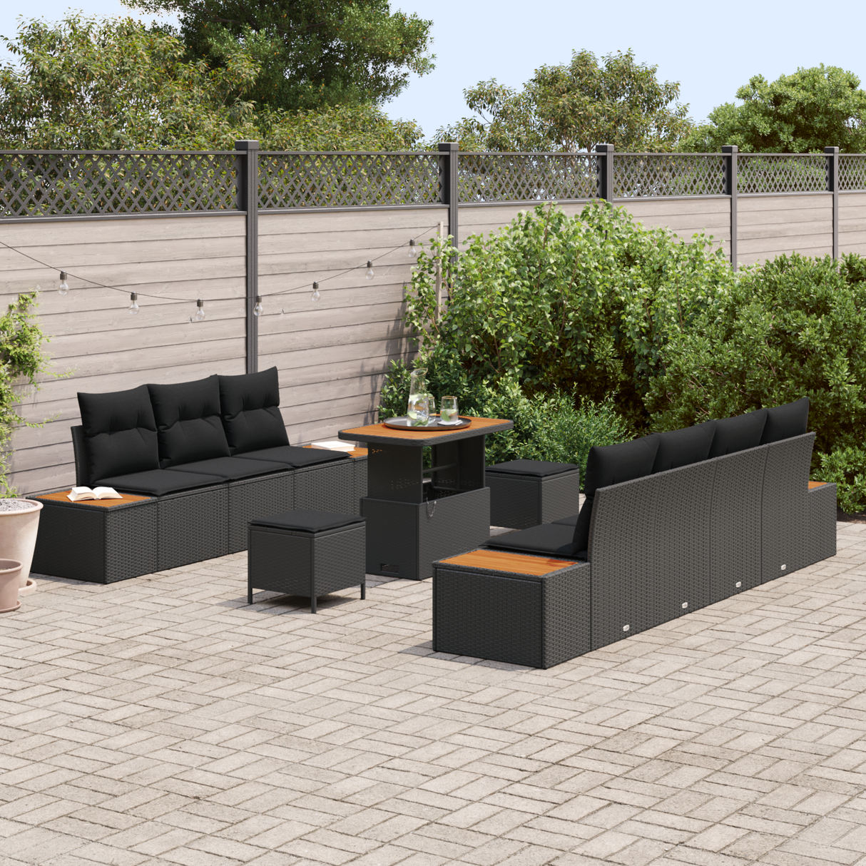 Garden Sofa Set with Cushion 10 pcs Black Poly rattan