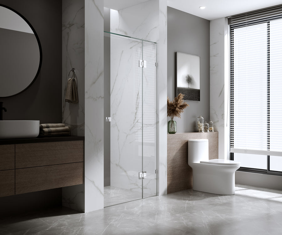 120cm Wall-to-Wall Frameless Shower Screen &ndash; Gunmetal F-Brackets with SS Hinges & Square Knob Handle