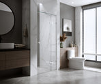 100cm Frameless Wall-to-Wall Shower Screen with White U-Brackets , Brass Hinges & Round Knob Handle