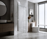 100cm Frameless Wall-to-Wall Shower Screen with Black U-Brackets and Floor U-Bracket, Brass Hinges & Square Double Pull Handle
