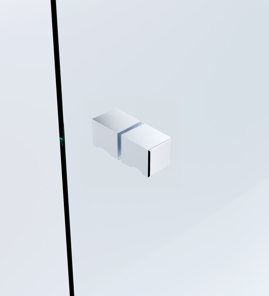 120x80cm Corner Frameless Shower Screen with Chrome Wall Channel and Floor F-Bracket and SS Hinges, Square Knob Handle