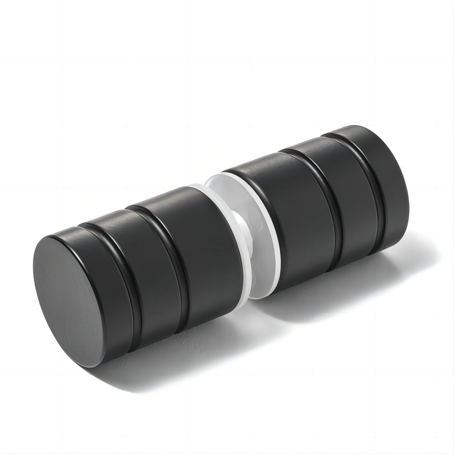 90x70cm Corner Frameless Shower Screen with Black U-Brackets and SS Hinges, Round Knob Handle