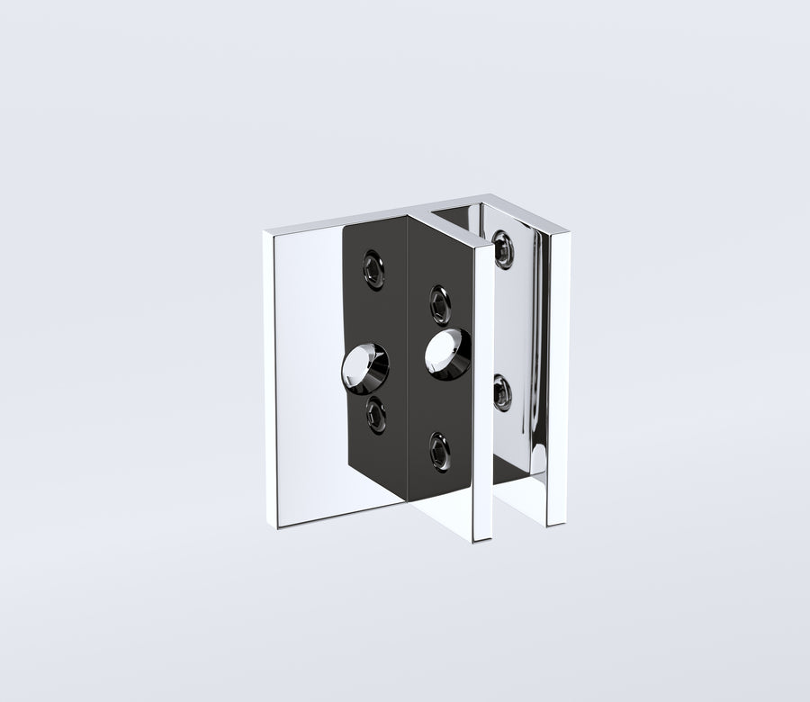 90x70cm Corner Frameless Shower Screen with Chrome Wall Channel and Floor F-Bracket and SS Hinges, Square Double Pull Handle