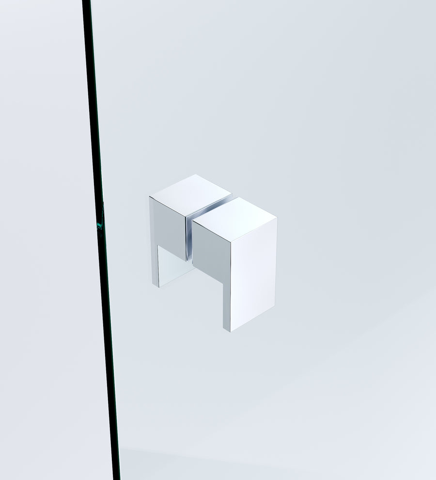 100x70cm Corner Frameless Shower Screen with Chrome F-Brackets and SS Hinges, Square Double Pull Handle