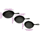 Set of 3 BBQ Steak Pans Cast Iron - Top-Down View