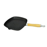 Grill Pan with Wooden Handle Cast Iron 20x20 cm - Front View