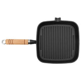 Grill Pan with Wooden Handle Cast Iron 20x20 cm