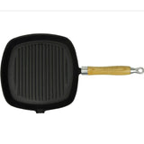 Grill Pan with Wooden Handle Cast Iron 20x20 cm - 45-Degree Angle