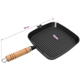 Grill Pan with Wooden Handle Cast Iron 20x20 cm - Close-Up Angle