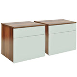 Nightstand 2 pcs with One-Drawer Brown and White - Front View