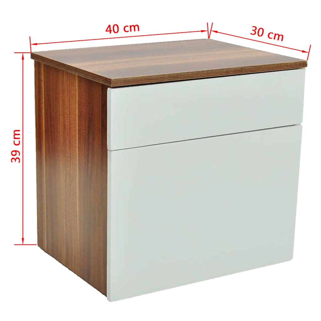 Nightstand 2 pcs with One-Drawer Brown and White