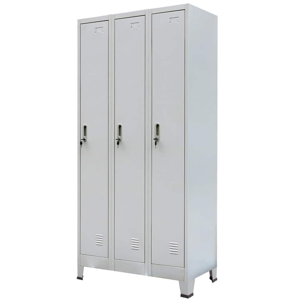 Locker Cabinet with 3 Compartments Steel 90x45x180 cm Grey