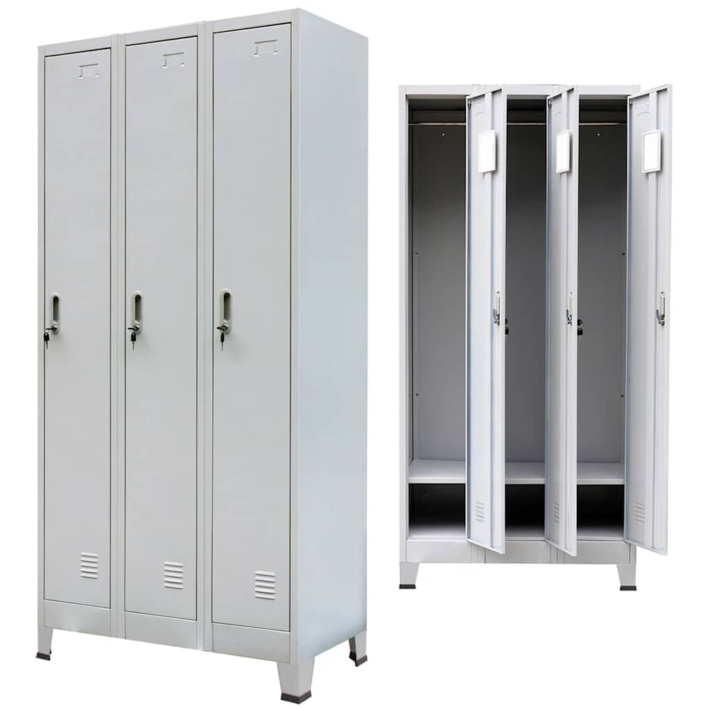 Locker Cabinet with 3 Compartments Steel 90x45x180 cm Grey