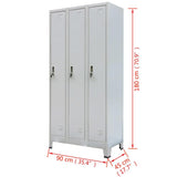 Locker Cabinet with 3 Compartments Steel 90x45x180 cm Grey - Low Angle