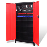Tool Cabinet with 2 Doors Steel 90x40x180 cm Black and Red - Side View
