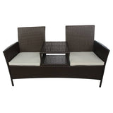 2-Seater Garden Sofa with Tea Table Poly Rattan Brown - Front View